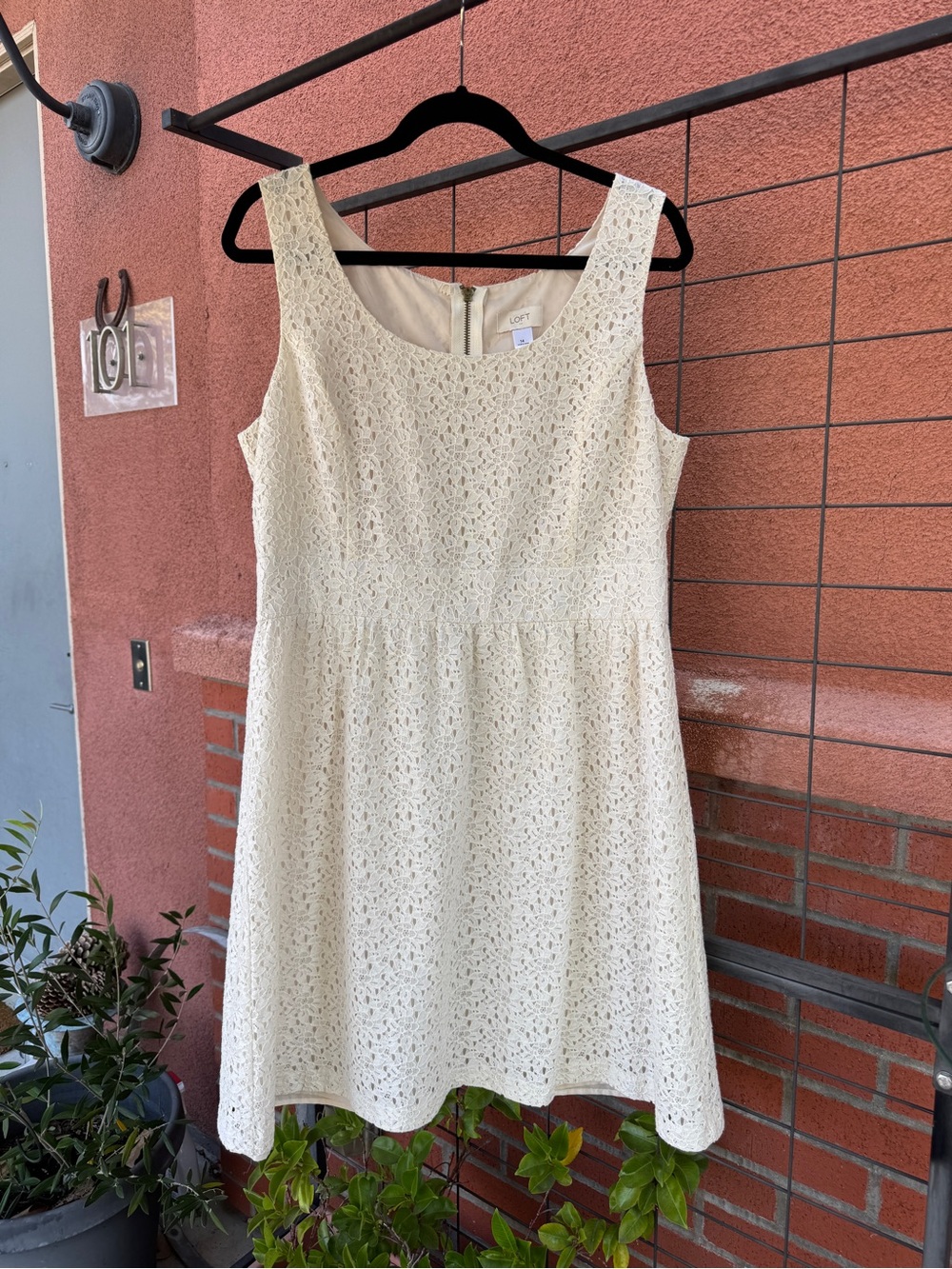 LOFT Cream Lace Sleeveless Fit-and-Flare Dress